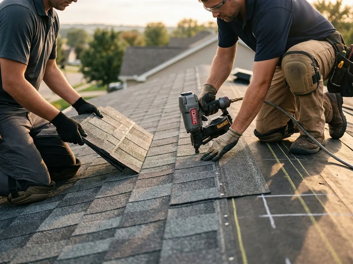 Professional roofer working on a residential roof in Cypress Gardens